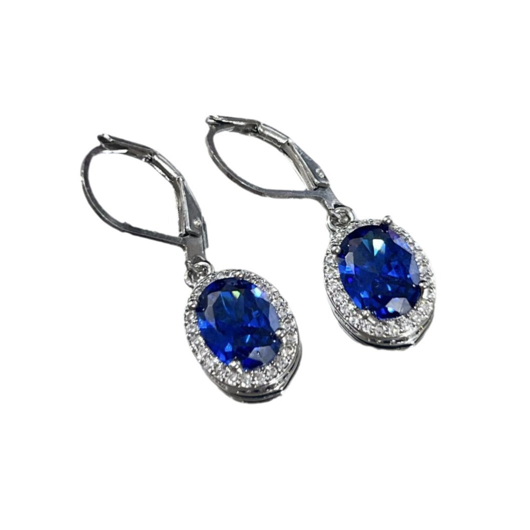 Wholesale Europe and the United States cross-border live network red luxury sapphire blue zircon long earrings temperament Valentine's Day gift earrings women